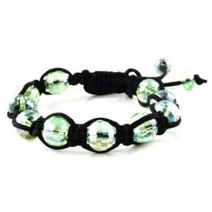   Stone Bead Bracelet   Black String Light Green Crystal: Jewelry