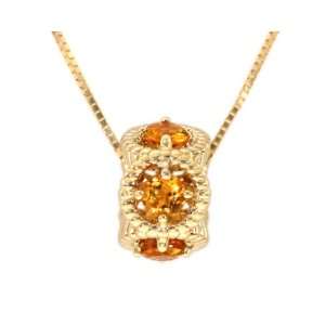 14K Yellow Gold StacK able Birthstone Wheel Pendant Citrine , Chain 