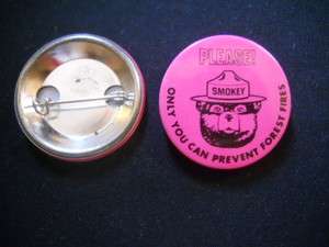 Smokey Bear pink pin badge Prevent forest fires pre 1985  