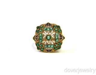 Estate 1.00ct Green Emerald Filigree Gold Ring NR  