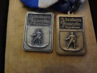 1936 1940 Lincoln High School Brooklyn Sterling Silver + Bronze Medals 