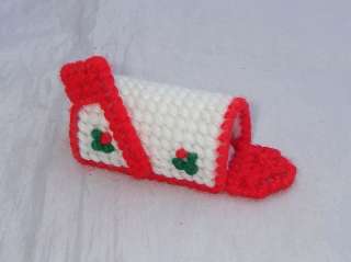 Vtg? Yarn Crochet Mailbox Mail Box Holly Red White Green Opens Works 2 