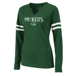 Green Bay Packers Womens Stadium Spirit Long Sleeve Split Neck T 