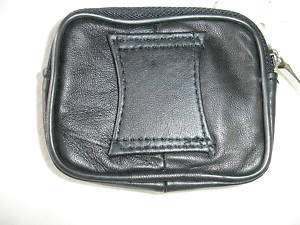 Black Leather Two Zipper Compartment Belt Loop Pouch  