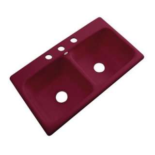   Drop In Acrylic 33x19x9 3 Hole Double Bowl Kitchen Sink in Ruby