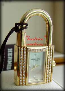 NEW Hermes DIAMOND Gold KELLY Watch for Bag CHARM LOCK  