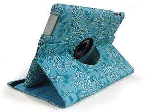 For ipad 2 360° Rotating Stand Smart leather case cover with Embossed 