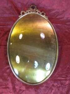 Antique FRENCH RIBBON & BOW OVAL FRAME, GILT METAL, CONVEX GLASS 