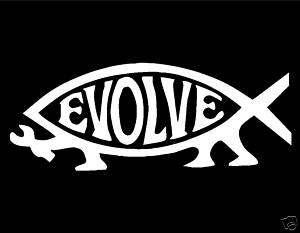 EVOLVE VINYL DECAL 3x8 FISH CHRISTIAN DARWIN JESUS  