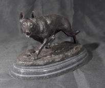 French Bronze Fox Statue Signed E Drouot Cunning Dog  