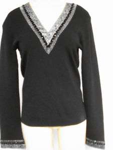 WILLI SMITH BLACK PULL OVER KNIT W BEADED NECK & CUFFS  