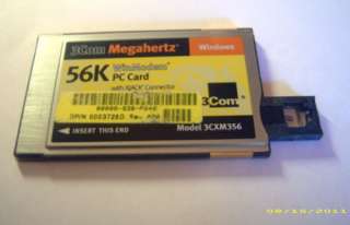 3Com 56K Modem PCMCIA LAPTOP PC CARD W/ XJack CONNECTOR 0662662531485 