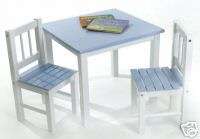 BOYS Blue & White Wooden Kids Table w/ 2 Chairs NEW  