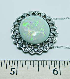 Antique 21ct Opal European Diamond Estate Necklace 14K White Rose Gold 
