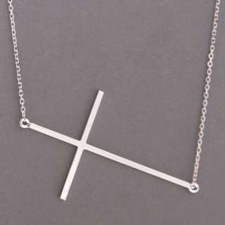 SIDEWAYS CROSS NECKLACE in WHITE GOLD vermeil over 925 sterling silver 