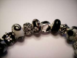   Style Charm Bracelet Black White Murano Glass Beads Enamel LRM Designs