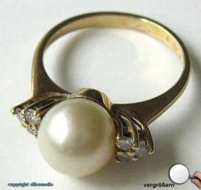 Perlenring Gold Ring Ringe 14 Kt 585 Gold Damen Perlen Brillanten 