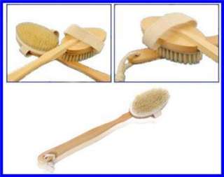 Natural boar bristle bath body brush with detachable wooden handle