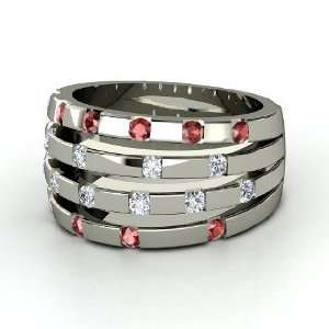 Abacus Ring, Sterling Silver Ring with Red Garnet 