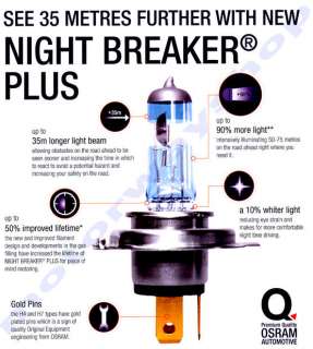 H7 Osram Night Breaker Plus Bulbs PAIR 90% More Light  