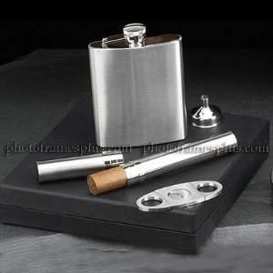   Pieces Stainless Flask (7 oz), Cigar Case & Cutter Set