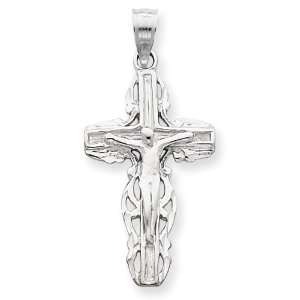  14k Gold White Gold Diamond Cut Crucifix Pendant Jewelry