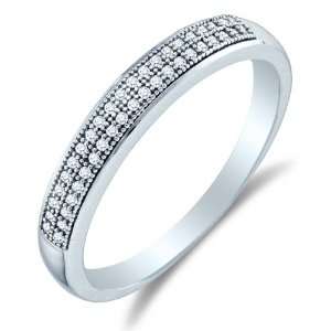 Size 10   10K White Gold Diamond Two Rows MENS Wedding Band Ring   w 