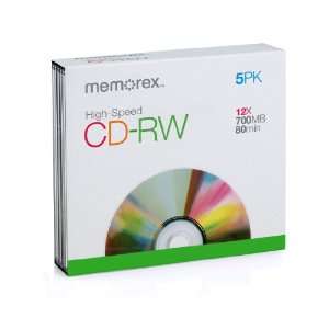   Memorex 8x 12x CD RW Media (5 Pack with Slim Jewel Cases) Electronics