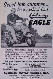 1958 Vintage CUSHMAN Eagle MOTOR SCOOTER 2¾ x 4 Ad * Scoot into 