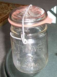 Vintage ATLAS E Z SEAL Glass Top PINT JAR + Lid + Rubber  Nice 