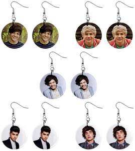 One Direction 1D 1 Button Photo Earrings Jewelry Accessories  