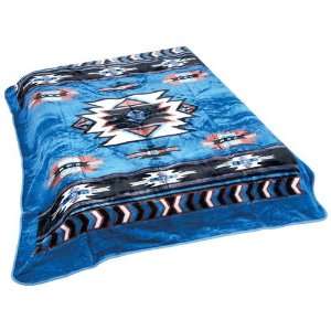  New Wyndham House Blue Native American Print Blanket 100% 