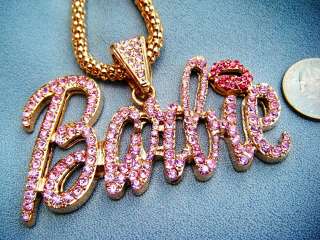 Barbie Pink Rhinestone Necklace Goldtone Iced Out Nicki Minaj 3 inches 