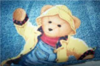 NEW BLUE JEAN TEDDY BEAR SHOWER CURTAIN ~ FABRIC  