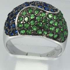 Ladies Green & Blue Crystal Wave Sterling Silver .925 Ring Size 8 