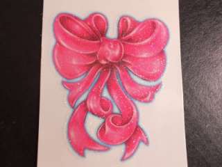 FANCY SPECIAL PINK BOW GLITTERED TEMPORARY TATTOO 19056  