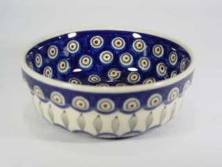 Polish Pottery Stoneware Cereal Bowl Peacock  