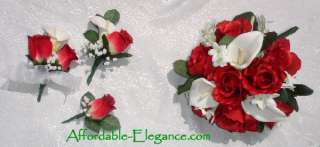 Red Calla Lily Rose Bridal Bouquets WEDDING FLOWERS SET  