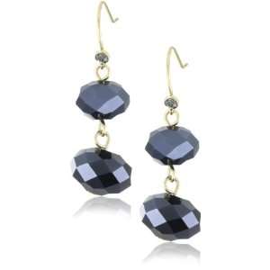   York Glam Blue & Black Diamond Glass Stone 2 Drop Earring Jewelry