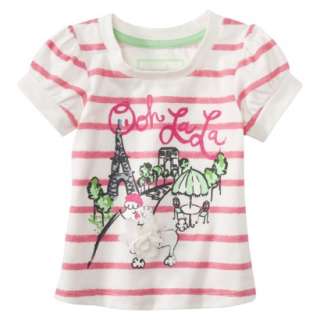   Girls Short Sleeve Striped Tee   Cream/Pink.Opens in a new window