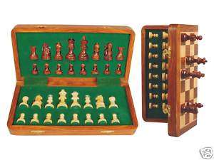 WOOD CHESS SET +CHESS BOARD 12 FOLDING + LEATHER CASE  