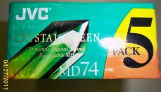 JVC MD 74 Blank MiniDisc Mini Disc 5 Pack Crystal Green MINIDISC 
