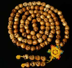 108 Tibet Ox Bone .3 Skulls Beads Buddhist Prayer Mala  