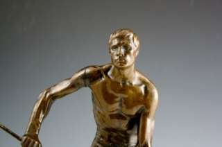 1918 GERMAN BRONZE BARE CHESTED MAN STEEL FOUNDRY WORKER BY JANENSCH 