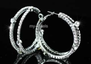 Sexy Crystal Double Hoop Silver Plated Earrings E1048  