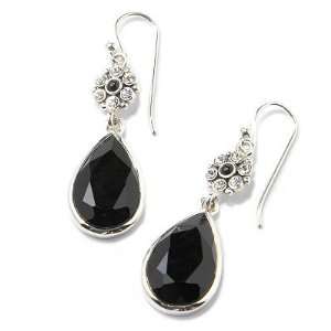    Sterling Silver Black Onyx & Crystal Drop Earrings Jewelry