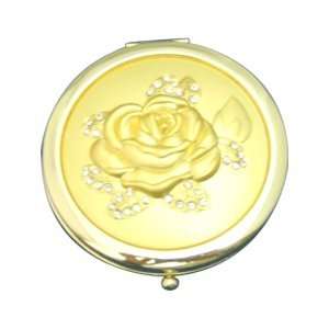  Crystal Pocket Compact Cosmetic Makeup Mirror Golden Rose 