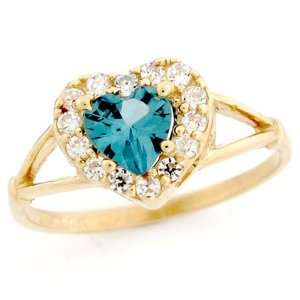    14k Gold Heart Shape Blue CZ December Birthstone Ring Jewelry