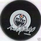 Andy Moog Edmonton Oilers original autograph signed hockey puck COA 1 