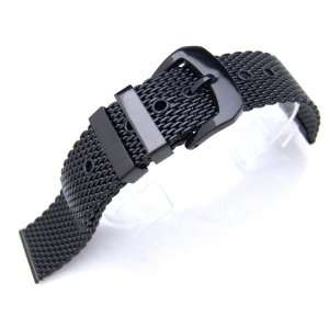   PVD Black Mesh Watch Band Bracelet, Solid Buckle 
